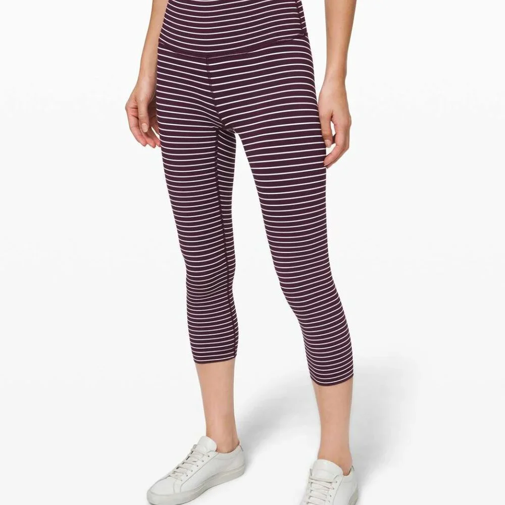 Lululemon Wunder Under Crop High-Rise Burgundy Maroon White Stripes Size 4